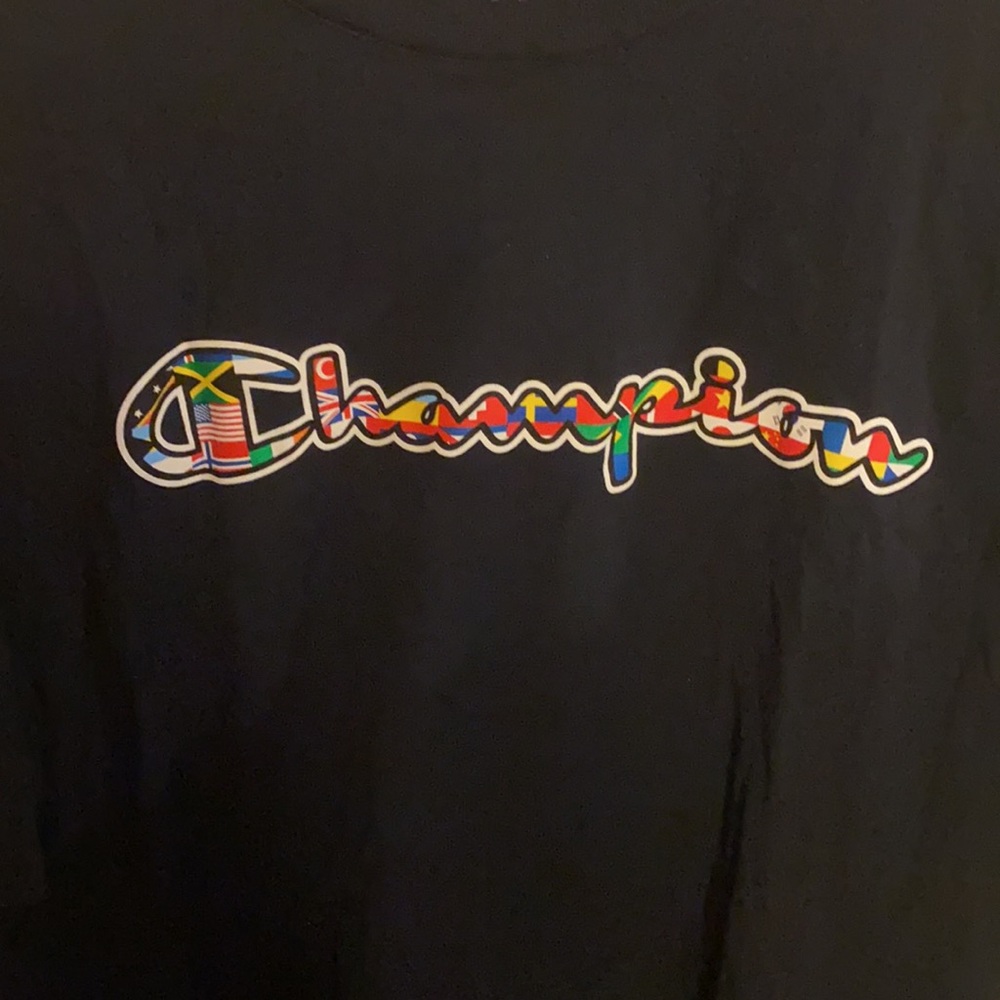 Black Champion T Shirt with Flags of the World Logo - Picture 3 of 4